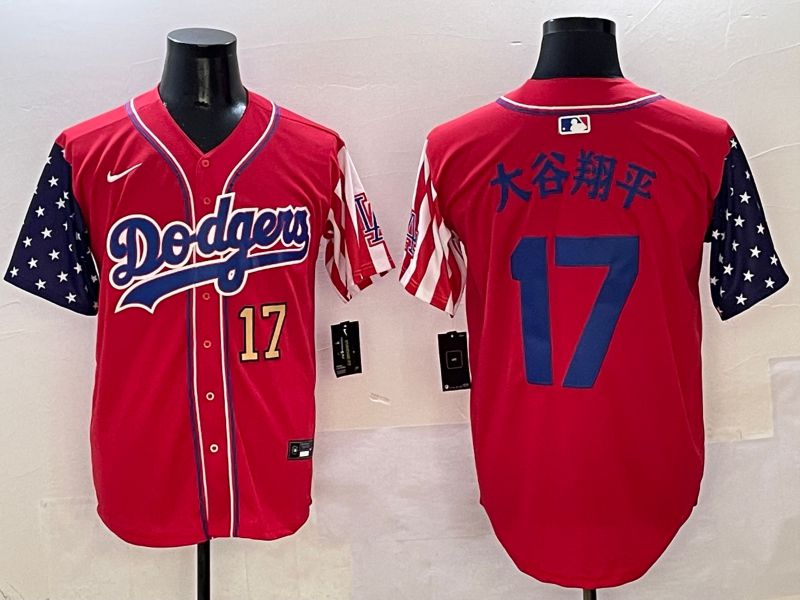 Men Los Angeles Dodgers #17 Ohtani Red a generation of national flags Joint name 2025 Nike MLB Jersey style 3->los angeles dodgers->MLB Jersey